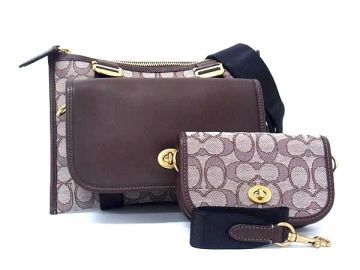 1円 ■極美品■ COACH コーチ C2613 シグネチャー キャンバス×レザー クロスボディ ショルダーバッグ 斜め掛け ブラウン系 BL8536