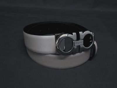 1円 ■美品■ Salvatore Ferragamo フェラガモ ダブルガンチーニ レザー シルバー金具 ベルト レディース グレージュ系 FL8463