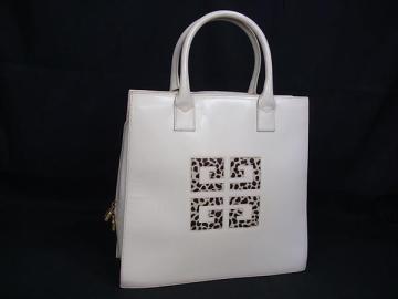 1円 GIVENCHY ジバンシィ レザー×ハラコ ハンドバッグ トートバッグ レディース アイボリー系×ベージュ系 FS3257