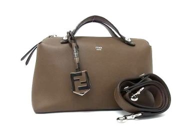 1円 ■美品■ FENDI フェンディ ズッカ柄 バイザウェイ レザー 2WAY ハンドバッグ ショルダー 斜め掛けブラウン系×ブラック系 FS2812