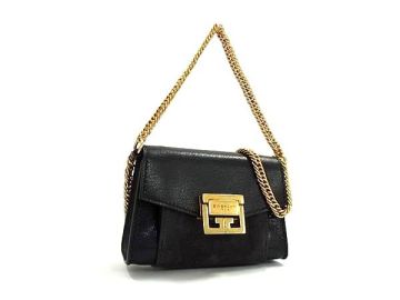 1円 ■美品■ GIVENCHY ジバンシィ レザー×スエード チェーン 2WAY ショルダー ハンドバッグ ミニバッグ レディース ブラック系 BR0040