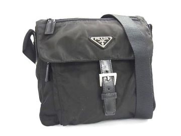 1円 ■美品■ PRADA プラダ テスートナイロン クロスボディ ショルダーバッグ 斜め掛け メンズ レディース ブラック系 FR0815