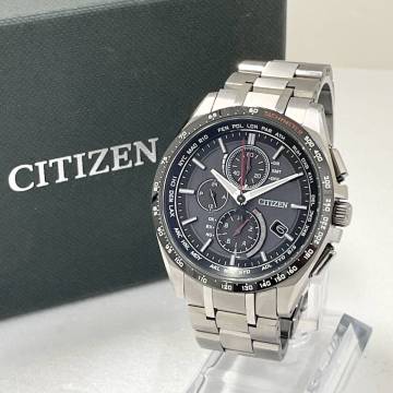 【稼動品】CITIZEN シチズン アテッサ エコドライブ H804-T022855 電波ソーラー チタン ブラック文字盤 腕時計 中古品