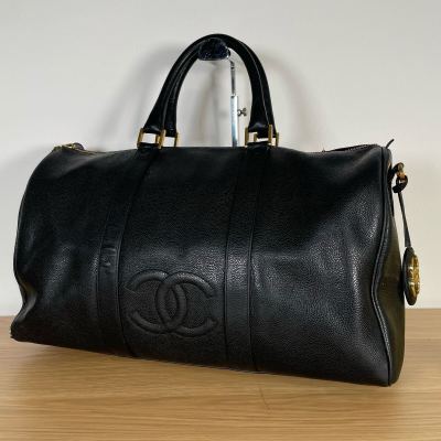 CHANEL シャネル ボストンバッグ ハンドバッグ 旅行鞄　キャビアスキン　レザー ブラック　シリアルカード付き　13919