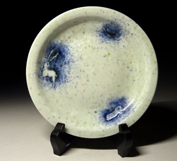 緑屋c■ 時代物　初期伊万里　吹墨 染付　皿　古陶磁　i9/7-6071/4-2#60