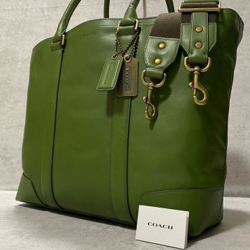 未使用級●希少色●COACH コーチ メンズ トートバッグ ブリーカー レガシー 2way A4可 大容量 ビジネス ショルダー 斜め掛け レザー カーキ
