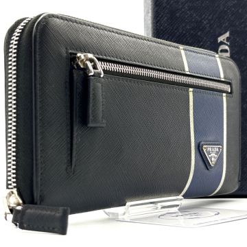 入手困難品◆PRADA プラダ 長財布 サフィアーノレザー 本革 トライアングル 三角プレート ロゴ マルチカラー ブラック メンズ