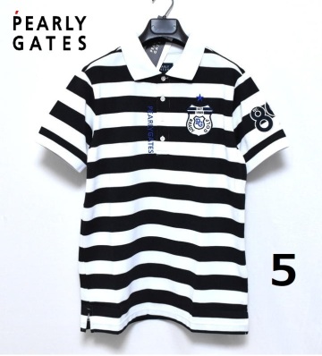 【送料無料】定価1万9800円 新品 PEARLY GATES ボーダー 半袖 ポロシャツ 5 正規品 吸水速乾 パーリーゲイツ