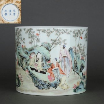 ◆羽彰・古美術◆Y2283清雍正 粉彩人物図筆立・古陶磁器 ・珍品旧蔵・古賞物・時代物