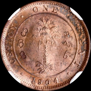 ★金終 【NGC MS65RB P社TOP最高鑑定】1904 セイロン Cent銅貨 完全未使用 //世界コイン 古銭 貨幣 硬貨 銀貨 金貨 銅貨【決済期限火曜日】
