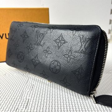 美品 LOUIS VUITTON ルイヴィトン 長財布 マヒナ ラウンドファスナー ジッピーウォレット ロング モノグラム パンチング ネイビー ノワール