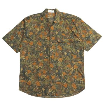 MH9615▽ヴィンテージ*イタリア製*ジバンシィ/GIVENCHY*メンズ*半袖シャツ/コットンシャツ*ボタニカル柄*カーキ系