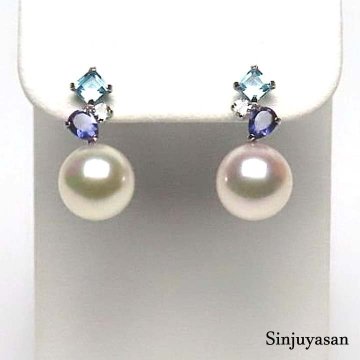 真珠屋さん 爽やかな輝石【ホワイトピンク】最高の色！8.0mm アコヤ真珠 美しい半貴石 K14WGピアス 伊勢志摩産特選パール 新品