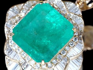 1円～【ジュエリー極】鑑付 コロンビア 超極上 超特大天然エメラルド36.47ct＆極上ダイヤモンド9.156ct 極上K18YGヘッド h7621【送料無料】