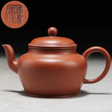 ZS031. 中国煎茶道具 在款 単孔 朱泥 急須 紫砂壺 / 煎茶器茶注茶壷茶器古美術唐物龍蛋壷