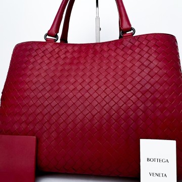 1円■未使用級■定価50万■型崩れ無し■最高級ライン■BOTTEGA VENETA ボッテガ イントレ トートバッグ ビジネス A4 メンズ レザー レッド