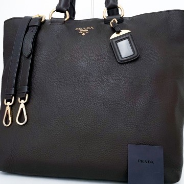 1円■未使用級■型崩れ無し■最高級レザー■入手困難色■PRADA プラダ 2way トートバッグ ビジネス A4 メンズ レディース レザー ブラウン
