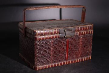 時代　竹網　提藍　/　竹工芸　竹細工　竹編み　古竹　煤竹　茶箱　器局　煎茶道具　煎茶飾　.Ｇ2208