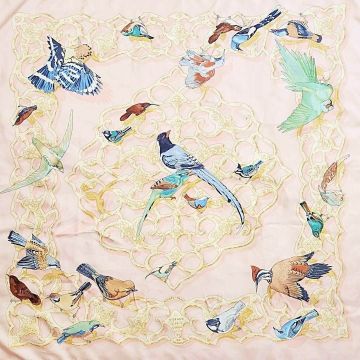1円 エルメス カレ90 《Oiseaux de l’Inde et de l’Himalaya（インドとヒマラヤの小鳥たち）》大判スカーフ シルク100 美品 タグ付き