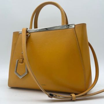 1円 ◆美品◆ フェンディ FENDI 2way プチ トゥージュール ハンドバッグ トートバッグ ショルダーバッグ レザー イエロー 黄色 斜め掛け