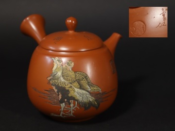 吉川雪堂 急須 軍鶏 常滑焼 茶注 茶壷 茶器 茶道具 煎茶道具