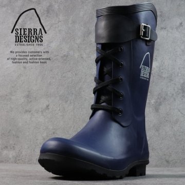 訳あり SIERRA DESIGNS レインブーツ メンズ レディース レースアップ 長靴 ゴム長 キックバック付 SD2005 ネイビー L (26.0cm相当) / 新品