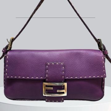 【超希少/正規品】FENDI フェンディ マンマバケット セレリア ワンショルダーバッグ ハンドバッグ FFロゴ 肩掛け レザー シボ革 パープル 