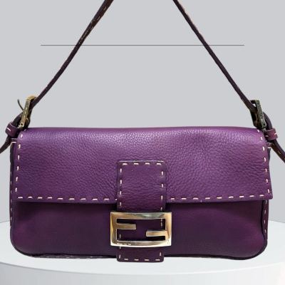 【超希少/正規品】FENDI フェンディ マンマバケット セレリア ワンショルダーバッグ ハンドバッグ FFロゴ 肩掛け レザー シボ革 パープル 