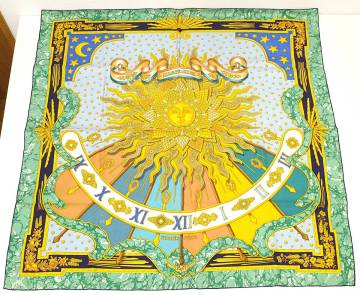 HERMES エルメス カレ 90 大判 スカーフ CARPE DIEM 今日一日を楽しむ 青緑系