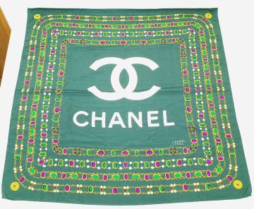 CHANEL シャネル 大判 スカーフ ビジュー ジュエリー 緑系