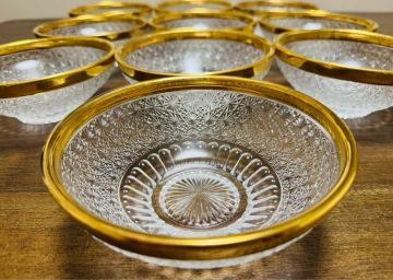 10客　丸鉢　日本料理　懐石料理　カットガラス　切子　刺身皿　先付け　前菜　検)義山　食器　縁金　天金