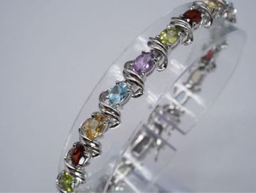 【412】トパーズ ガーネット ペリドット 他 カラーストーン SILVER シルバー 925 長さ約18cm ブレスレット アクセサリー TIA