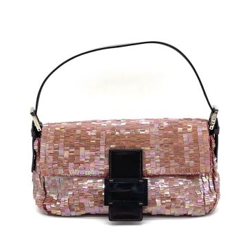 1円 新品同様品 FENDI フェンディ マンマバケット スパンコール ビーズ ショルダーバッグ ハンドバッグ ヴィンテージ