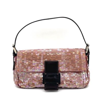 1円 新品同様品 FENDI フェンディ マンマバケット スパンコール ビーズ ショルダーバッグ ハンドバッグ ヴィンテージ
