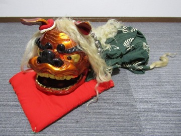 獅子舞 獅子頭 縁起物 魔除け 木製 お面 時代物 能面 hi01-1016[TOM]