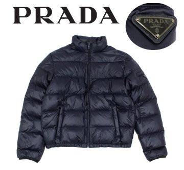 35万新品◆54=XL◆プラダ 三角ロゴプレート ホワイトグース キルティングダウンジャケット 紺ネイビー【PRADA】1円