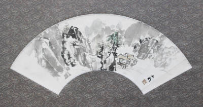 【真作】国内文物　古書画　書家の収蔵品　中村不折山水扇面軸　改装済　印刷ではありません　ＫＹ