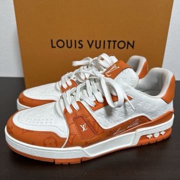【極美品 1度使用のみ】LOUIS VUITTON ルイヴィトン LVトレイナーライン レザー スニーカー size 7 ホワイト×オレンジ