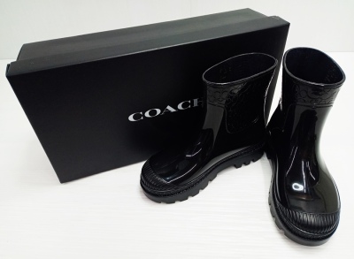 下松)【極美品】COACH コーチ レディースシューズ レインブーツ ラバーブーツ ミリー CE856 ブラック ９（25.5) ◆N2506008 NF03A