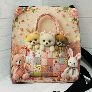 ☆ハンドメイド スマホポシェット　N 40 ポメラニアン　外寸約15×H17×マチ2cm ショルダー紐約62〜115 調節自由☆