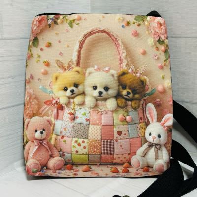 ☆ハンドメイド スマホポシェット　N 40 ポメラニアン　外寸約15×H17×マチ2cm ショルダー紐約62〜115 調節自由☆