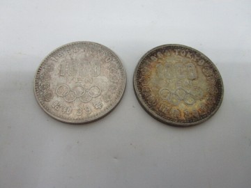 1円スタート！ 古銭祭 昭和39年 東京オリンピック 1000円 銀貨 2枚 額面2000円分 千円 1964年 東京五輪