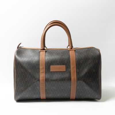【1円スタート】Christian Dior クリスチャン・ディオール フランス製 ハニカム柄 ボストンバッグ 手提げ 旅行鞄 ブラウン PVC レザー