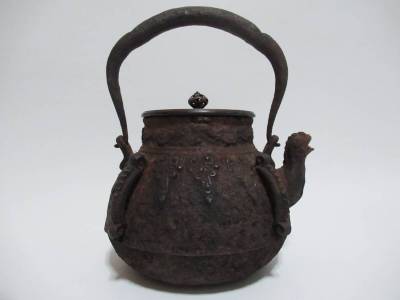 龍文堂 名人造 獣口 古代文鉄瓶 鐵壷 瓶掛 湯沸 煎茶道具
