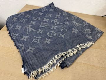 LOUIS VUITTON ルイヴィトン 大判 ストール エトール・デイリーモノグラム デニム ウール コットン シルク M70674 スカーフ【0806A9】