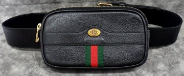 美品 グッチ ボディバッグ シェリーライン オフィディア レザー ブラック ウエストポーチ バッグ メンズ レディース 1676