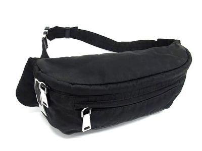 1円 ■美品■ PRADA プラダ テスートナイロン ボディバッグ ウエストバッグ ウエストポーチ メンズ レディース ブラック系 FR2087