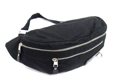 1円 ■美品■ GUCCI グッチ 246409 キャンバス ボディバッグ ウエストバッグ ウエストポーチ メンズ レディース ブラック系 FR2086