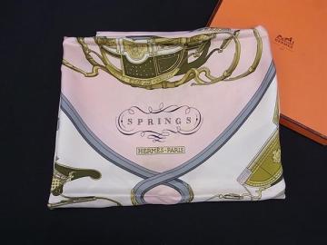 1円 HERMES エルメス SPRINGS【スプリングス】カレ90 シルク100% 大判 スカーフ ストール ショール ピンク系×マルチカラー FL5756
