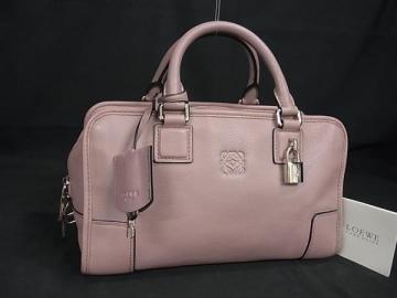 1円 ■極美品■ LOEWE ロエベ アナグラム アマソナ28 レザー ハンドバッグ トートバッグ レディース ピンク系 EA3329